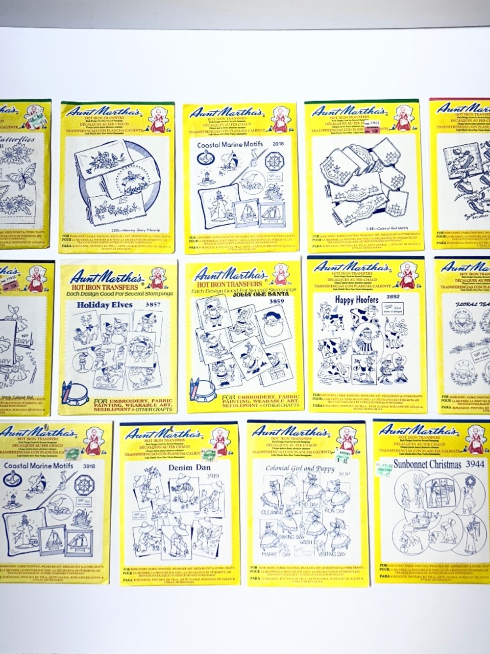 New Sealed Unused Lot of 14 Aunt Marthas Hot Iron Transfers Embroidery